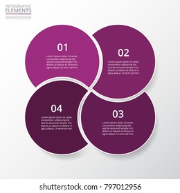 Step by step infographic. Violet template with 4 numbers can be used for workflow layout, diagram, chart, number options, web design, business presentation, trainings.