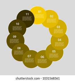 Step by step infographic. Yellow template with 11 numbers can be used for workflow layout, diagram, chart, number options, web design, business presentation, trainings.