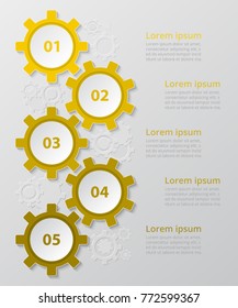 Step by step infographic. Yellow template with 5 numbers can be used for workflow layout, diagram, chart, number options, web design, business presentation, trainings.