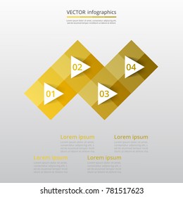 Step by step infographic. Yellow template with 4 numbers can be used for workflow layout, diagram, chart, number options, web design, business presentation, trainings.