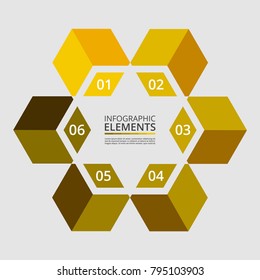 Step by step infographic. Yellow template with 6 numbers can be used for workflow layout, diagram, chart, number options, web design, business presentation, trainings.