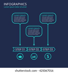 Step by step infographics. 3 steps, options or levels. Outline infographics template. Vector illustration.