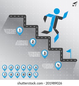 Step by Step Infographics Road with Map Pointer Numbers Set, Down stairs, Vector EPS10