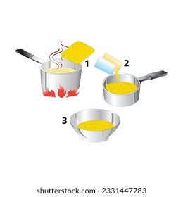 Step by step instant noodle and pasta cooking instructions, hand drawn, sketch style vector illustration isolated on white background. Cooking instant noodles and spaghetti, hand-drawn instructions