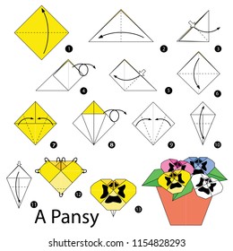 Step by step instructions how to make origami A Pansy.