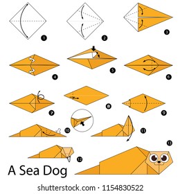 Step by step instructions how to make origami A Sea Dog.