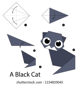 Instrucciones paso a paso sobre cómo hacer origami A Black Cat.