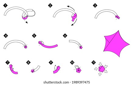 Step by step instructions how to make origami star. DIY from paper stripe. Vector illustration.