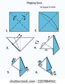 Step by step instructions how to make origami - Flapping Dove