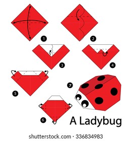 step by step instructions how to make origami A Ladybug