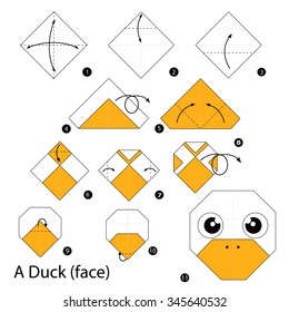 step by step instructions how to make origami A Duck (face).