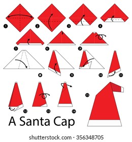 step by step instructions how to make origami A Santa Cap.