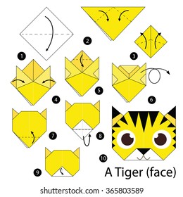 instrucciones paso a paso sobre cómo hacer origami A Tiger (cara).
