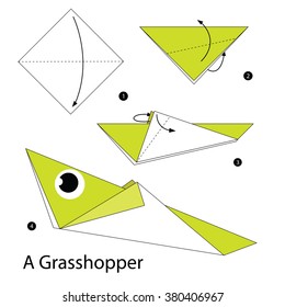 step by step instructions how to make origami A Grasshopper.