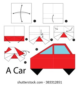 Step by step instructions how to make origami. A Car.