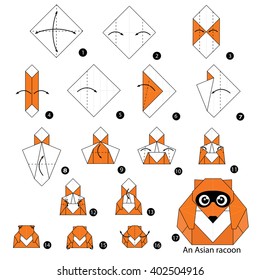 Step by step instructions how to make origami An Asian Raccoon.