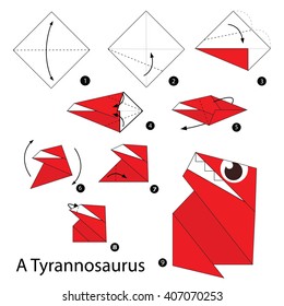 Step by step instructions how to make origami A Tyrannosaurus.