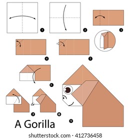 Step by step instructions how to make origami A Gorilla.