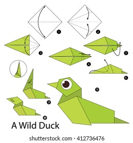 Step by step instructions how to make origami A Wild Duck.