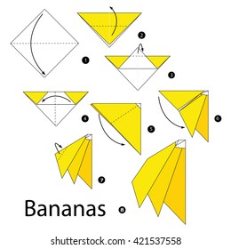 Step by step instructions how to make origami  Bananas.