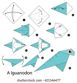 Step by step instructions how to make origami A Dinosaur.