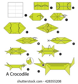 Step by step instructions how to make origami A Crocodile.