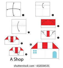 Step by step instructions how to make origami A Shop.