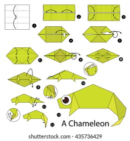 Step by step instructions how to make origami A Chameleon.