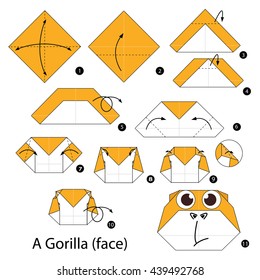 Step by step instructions how to make an origami A Gorilla (face).