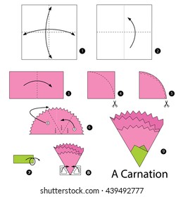 Step by step instructions how to make origami A Carnation.