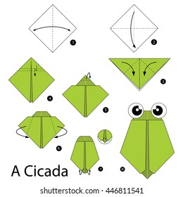 Step by step instructions how to make origami A Cicada.