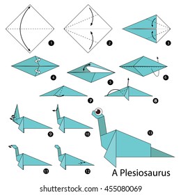 Step by step instructions how to make origami A Dinosaur.
