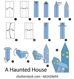 Instrucciones paso a paso sobre cómo hacer origami Una casa embrujada.