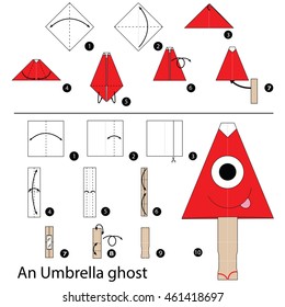 Step by step instructions how to make origami An Umbrella Ghost.
