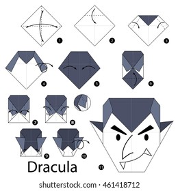 Step by step instructions how to make origami Dracula.