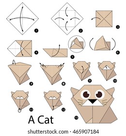 Step by step instructions how to make origami A Cat.