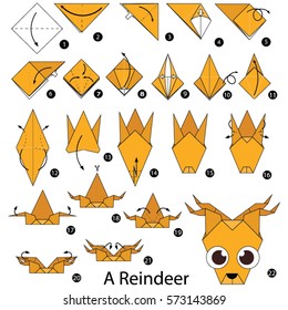 Step by step instructions how to make origami A Reindeer.