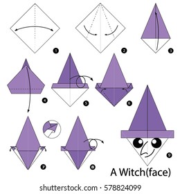 Step by step instructions how to make origami A Witch.
