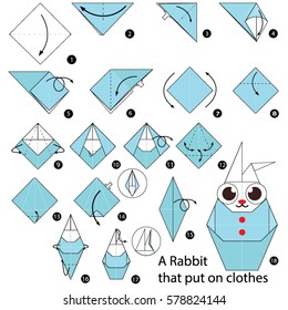 Step by step instructions how to make origami A Rabbit.