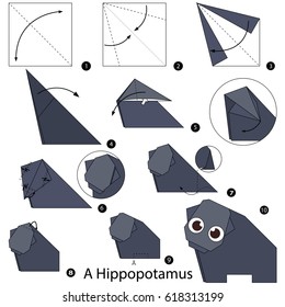 Step by step instructions how to make origami A Hippopotamus.
