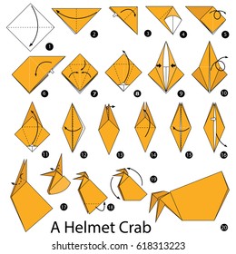 Step by step instructions how to make origami A Helmet Crab.