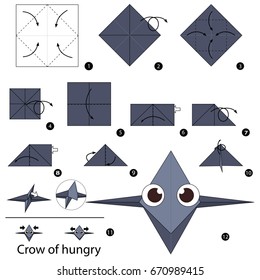 Step by step instructions how to make origami A Crow.