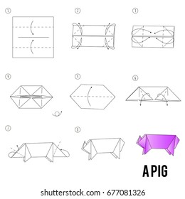 Step by step instructions how to make origami A pig