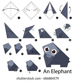 Step by step instructions how to make origami An Elephant.