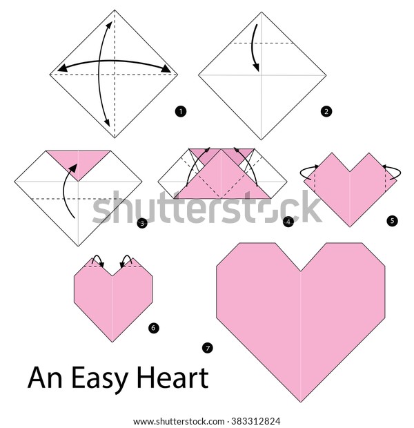 折り紙の作り方を段階的に説明します 楽な心 のベクター画像素材 ロイヤリティフリー