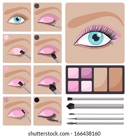 Step by step make up set for blue eyes - vector illustration