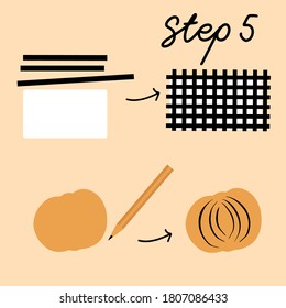 Step by step master class on making Halloween greeting card. Postcard with spiders, their web and pumpkin. Making postcard using paper, scissors and glue. Step 5 - fifth.