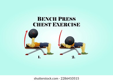 Step by step method of the bench press exercise with barbells for chest strength. Hand drawn vector illustration.