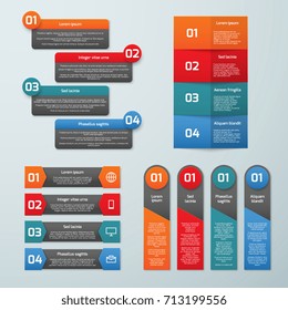 Step by step options vector infographic templates. Information tabs and presentation banners set. Step business colored brochure, infographic number order illustration