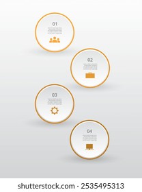 Modelo infográfico laranja passo a passo com 4 opções, partes ou processos. Apresentação do trabalho em equipe ou dos processos de negócios.